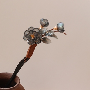 云锦簪原创纯手工定制古风头饰汉服配饰中国风盘发挽发花簪芍药