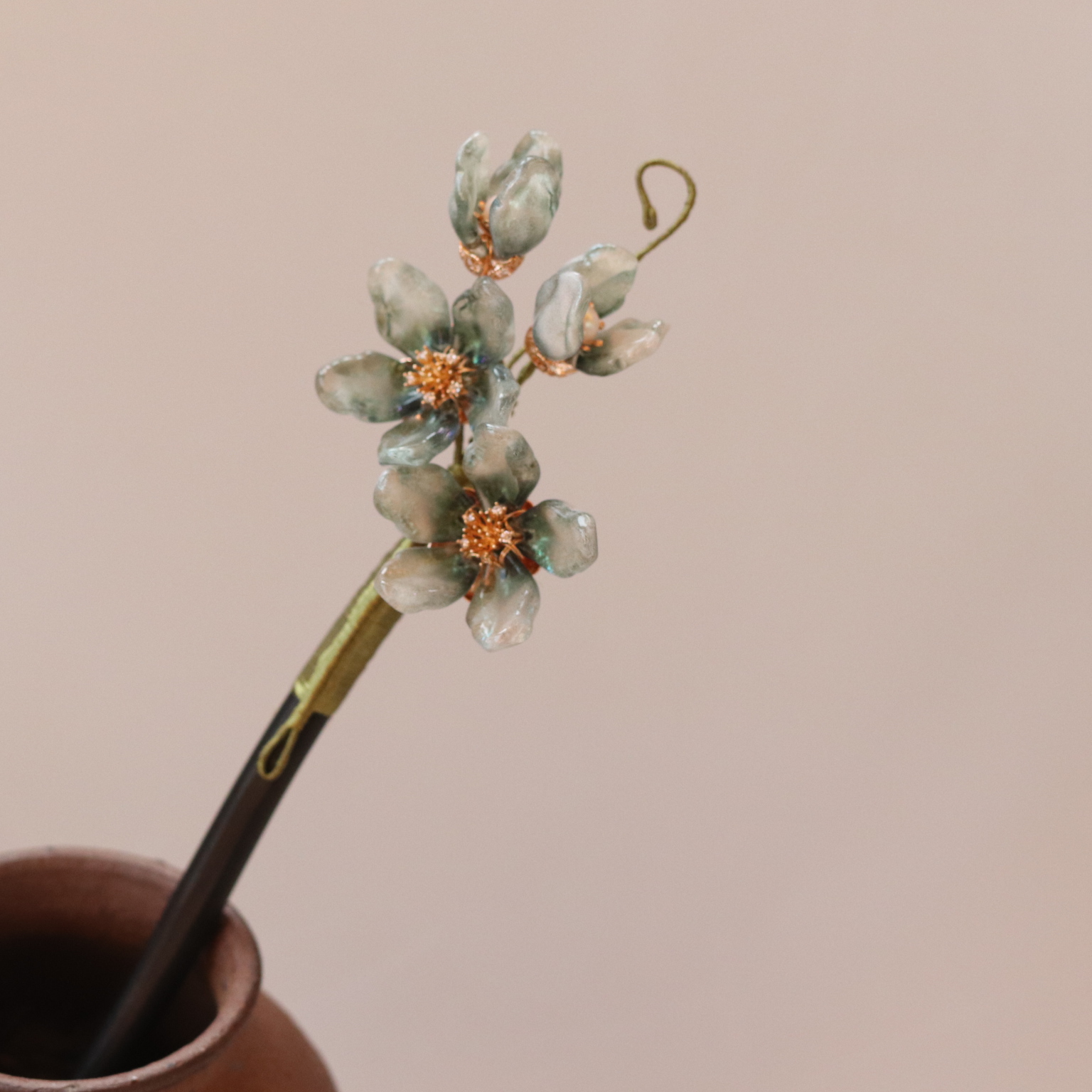 云锦簪原创纯手工定制桃花绿梅木簪日常盘发礼物清雅饰品汉服配饰