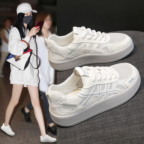 2026新款小白鞋女透气网面厚底休闲运动鞋防滑板鞋低帮系带女鞋