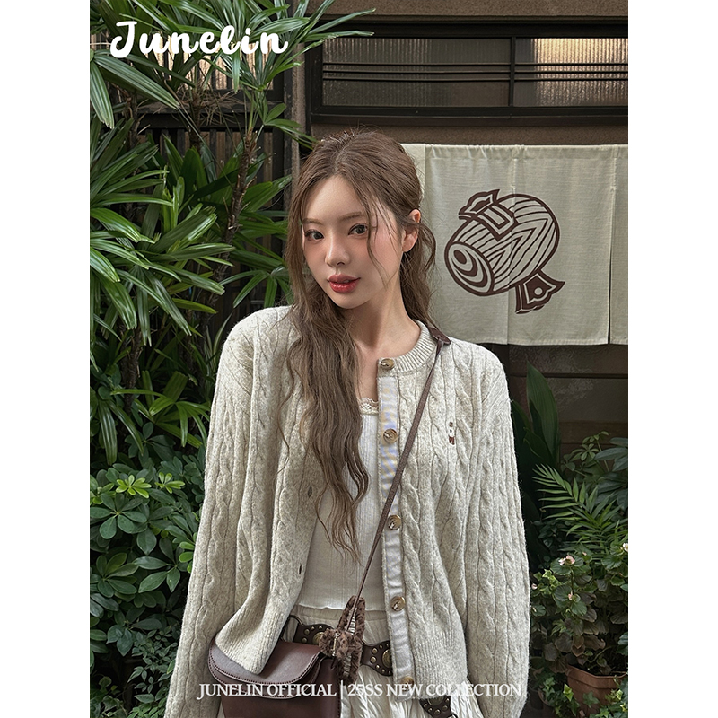 六月林 韩国博主同款 麻花针织外套女秋冬学院风减龄百搭高级感