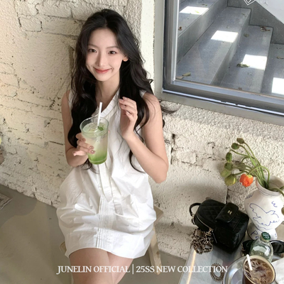 六月林 韩国博主同款浪漫芭蕾风蝴蝶结蕾丝系带无袖背心连衣裙女