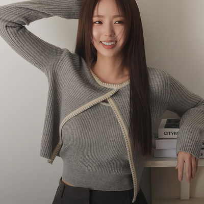 六月林 韩国蔡秀彬同款女修身气质针织开衫吊带两件套百搭上衣