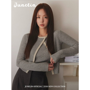 女设计感吊带背心外搭两件套 灰色针织开衫 六月林 韩国博主同款