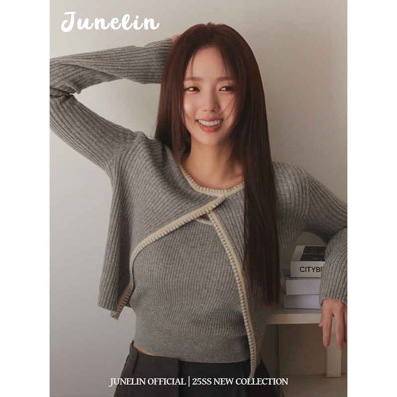 六月林 韩国蔡秀彬同款女修身气质针织开衫吊带两件套百搭上衣