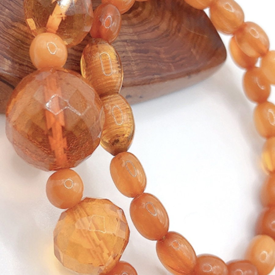 欧洲回流古董琥珀项链天然蜜蜡金珀刻面圆珠塔链纯净复古女款颈链