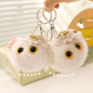 毛绒猫头钥匙扣女可爱迷你猫猫黑煤球书包包喵星人挂件玩具创意