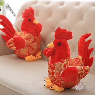 红色大公鸡公仔鸡年吉祥物毛绒玩具生肖玩偶小鸡布娃娃活动礼品
