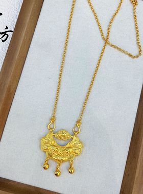 久不掉色古法沙金锦鲤花牌如意锁吊坠项链毛衣链diy配件国风饰品