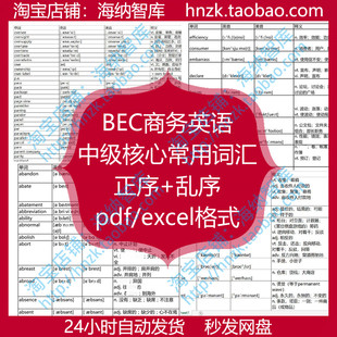 BEC商务英语中级核心常用词汇表excel表格单词正序乱序记忆英音