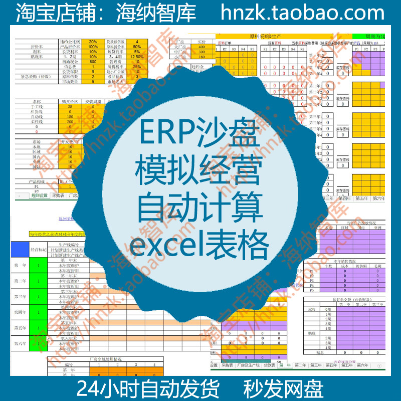 ERP沙盘模拟经营自动计算excel表格商战预算生产线企业资源计划 商务/设计服务 设计素材/源文件 原图主图