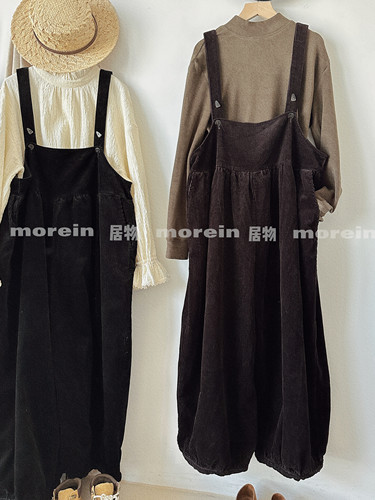 morein居物复古文艺松弛感灯芯绒三档可调节背带裤