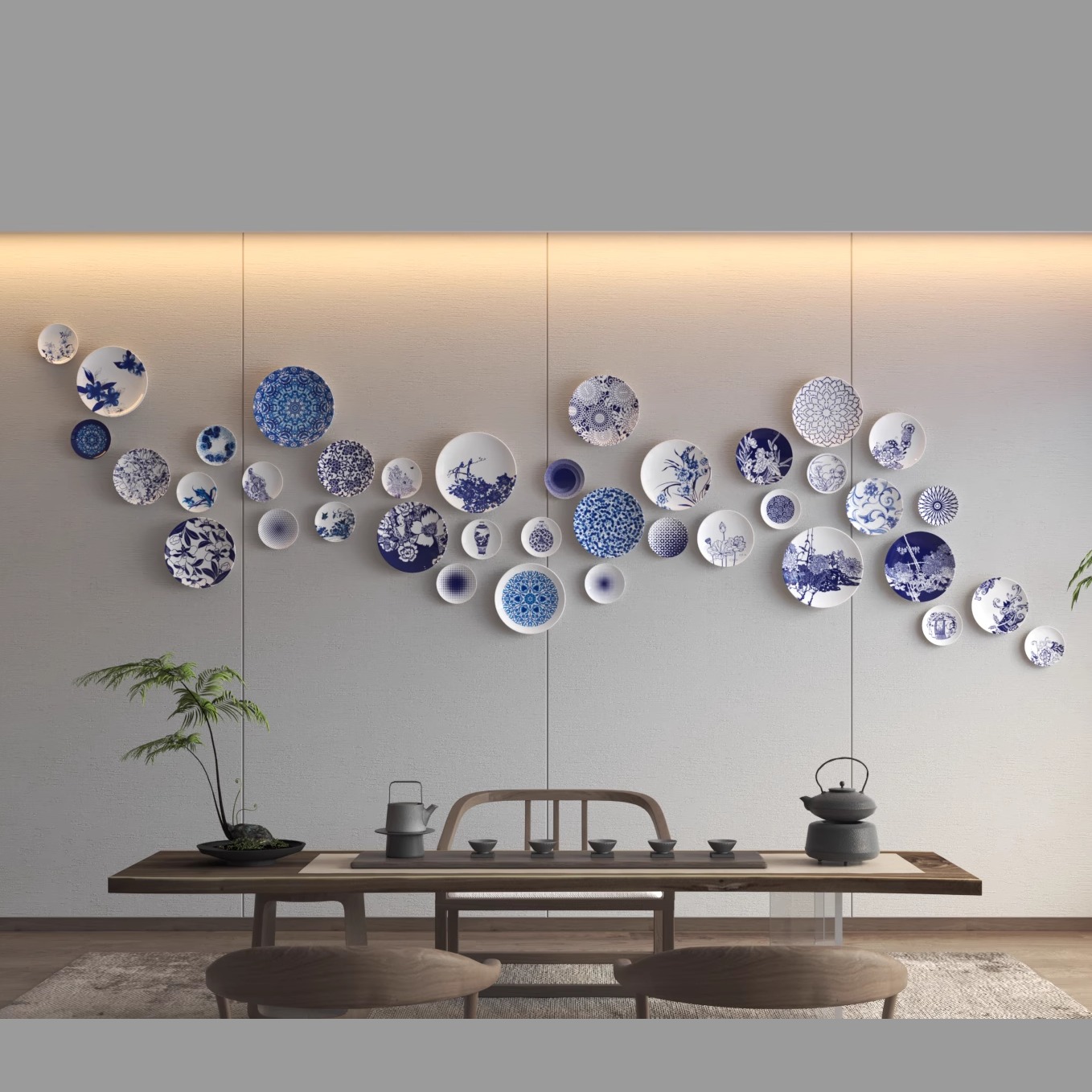 中式青花瓷装饰挂盘墙饰壁饰客厅背景墙组合挂饰墙上装饰品挂件