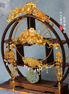 水墨音色 汉服饰品 明制唐制组合冠钗 璎珞耳环套装 金缕衣八件套
