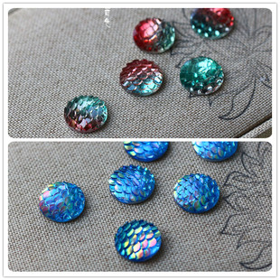 水墨音色 鱼鳞圆形树脂平贴片  12mm树脂戒面 梦幻鱼鳞片