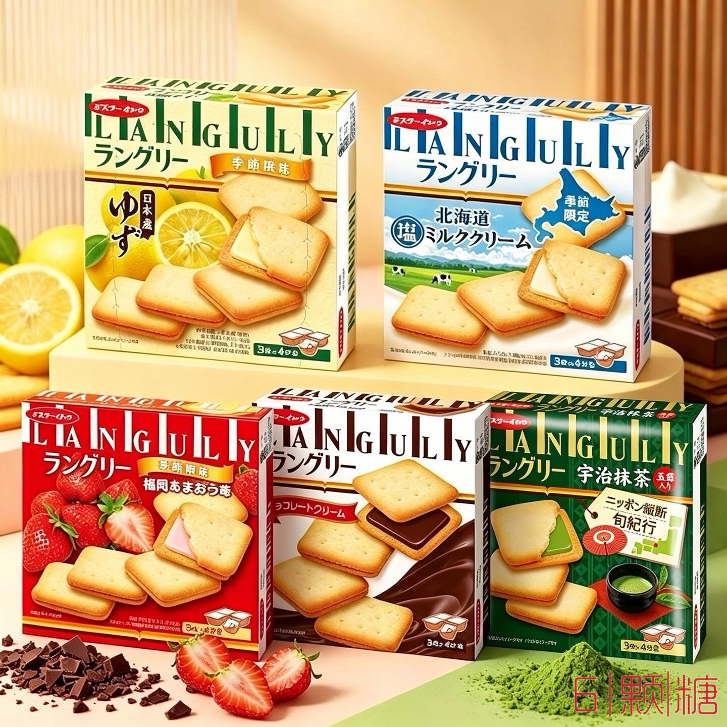 日本进口零食Languly伊度猫舌曲奇宇治抹茶草莓味盐牛奶夹心饼干