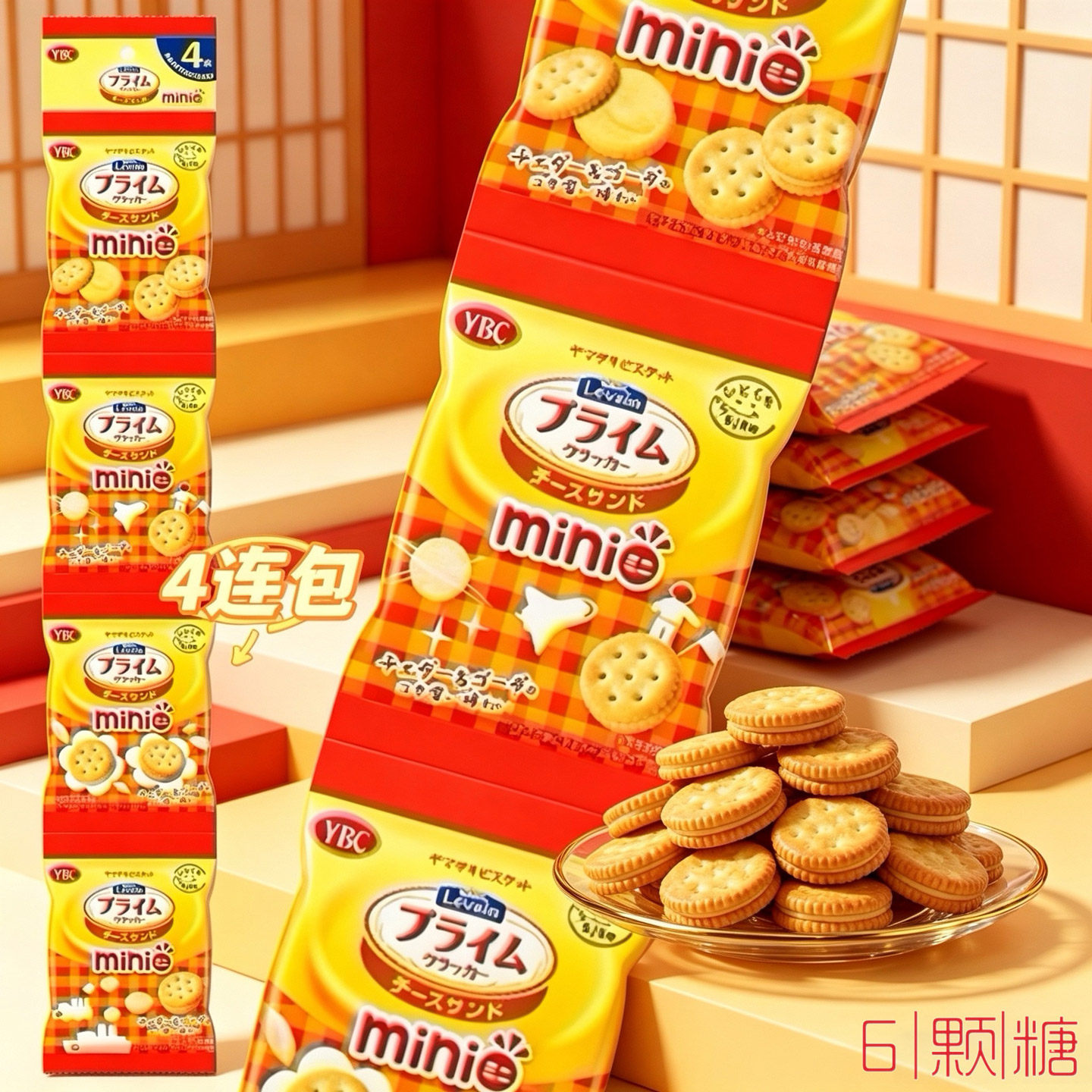 日本进口零食YBC夹心饼干LevainPrime迷你芝士味柠檬味mini四连包