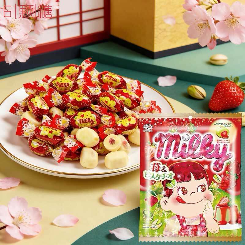 日本进口零食不二家草莓牛奶糖北海道牛乳原味特浓牛奶妹软糖喜糖