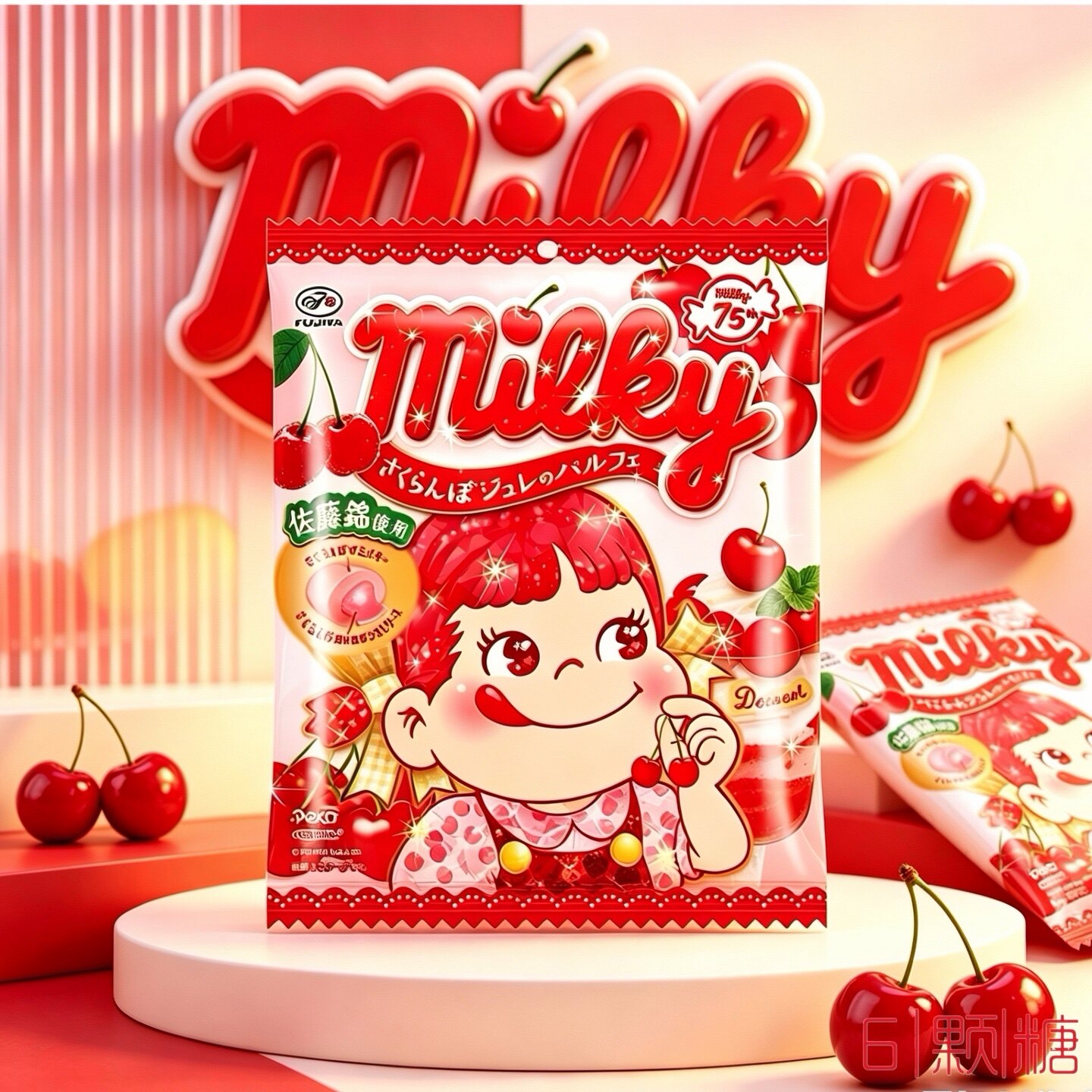 新品日本进口零食不二家特浓奶糖软糖高颜值喜糖果汁樱桃味牛奶糖
