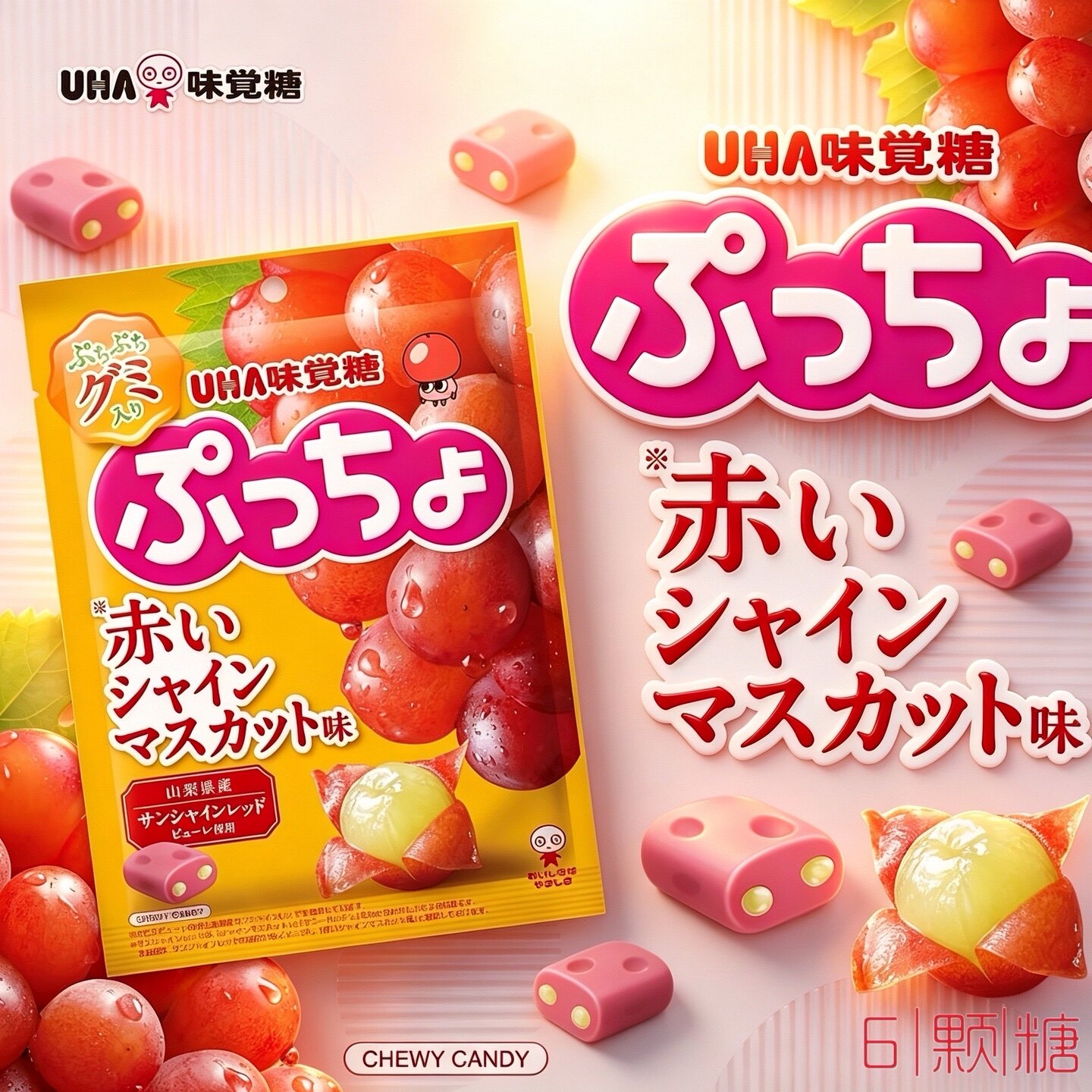 日本进口零食UHA悠哈普超味觉糖葡萄味果汁软糖夹心QQ糖橡皮糖果