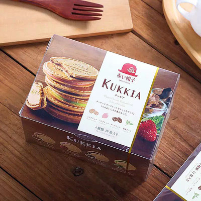 日本进口零食红帽子kukkia夹心饼干牛奶巧克力抹茶味法式薄脆薄饼