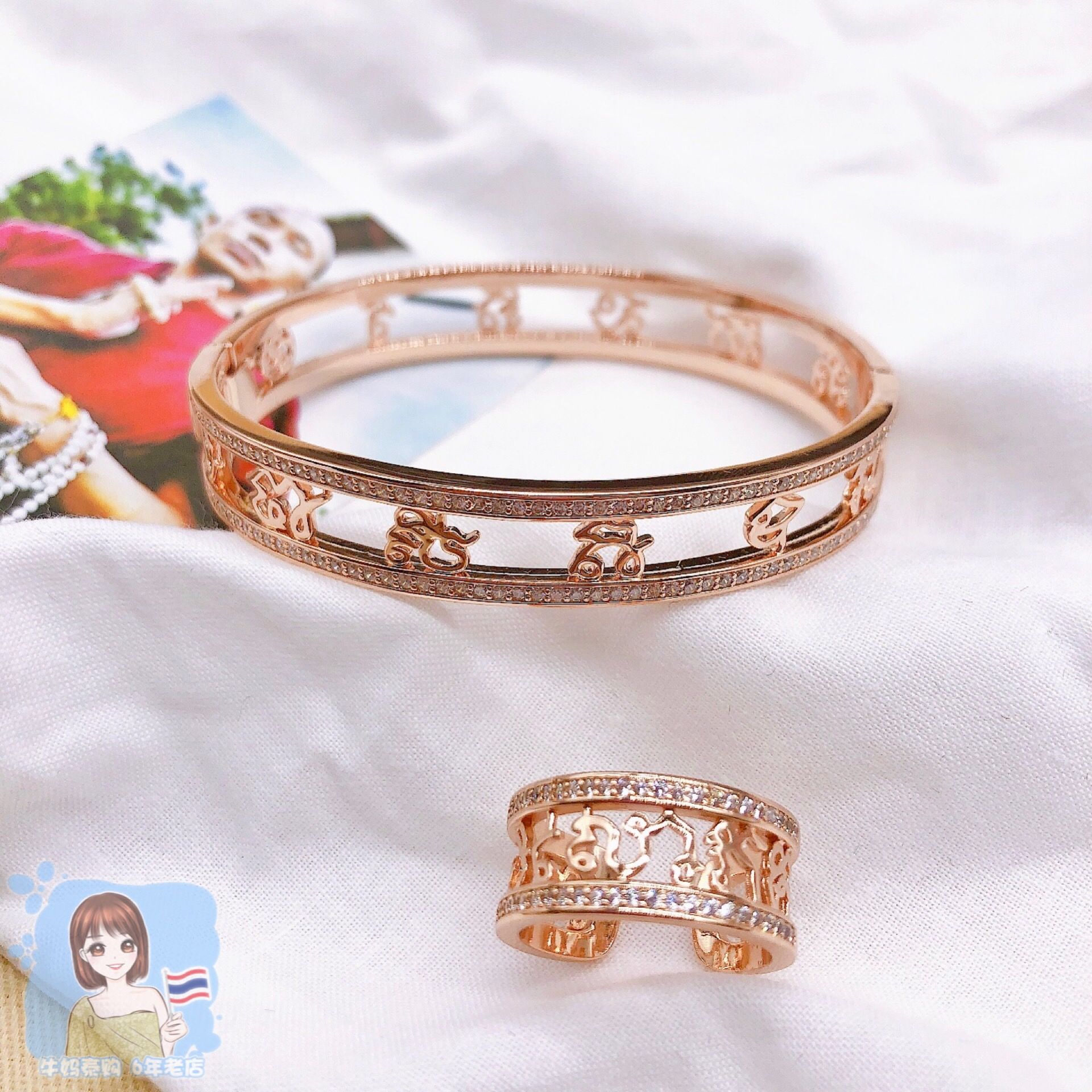 泰国手镯民族风合金镶钻清迈