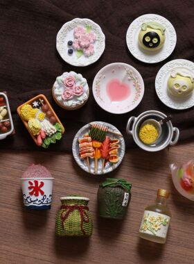 兔鸭新款仿真食物立体磁贴美食冰箱贴创意树脂食玩串串香关东煮