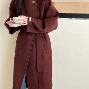 宽松羊毛外套气质24015 辰大嗓严选 秋冬新款 双面大衣女中长款