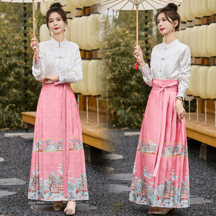 马面裙套装 小衫 2024春装 国风上衣裙子两件套刺绣长袖 新款 新中式