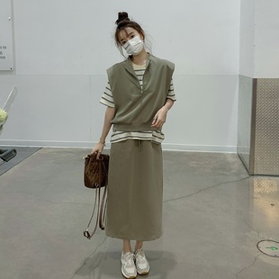 马甲三件套T恤半身裙 网红炸街港风套装 裙女夏季 2025新款 休闲时尚