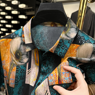 短袖 2024年夏季 夏季 真丝衬衫 方领男装 修身