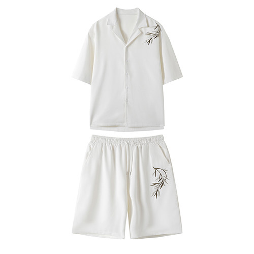TZ96971/P960夏季新款新中式风刺绣西服领衬衣裤子套装男两件套