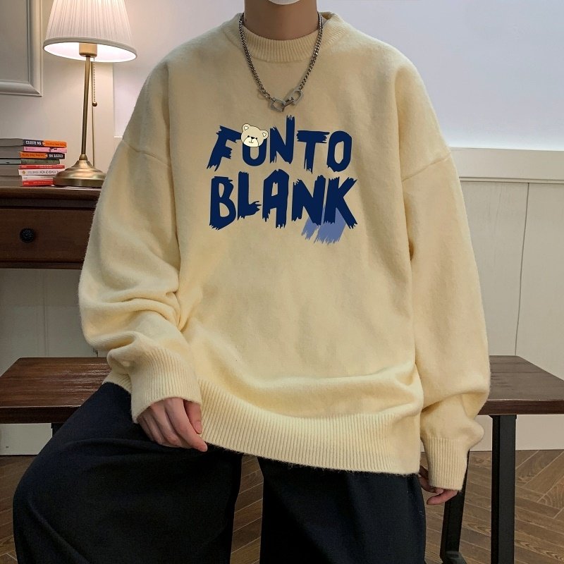 MD7365P45男生秋冬宽松毛衣外套男士潮流休闲针织衫圆领毛衣上衣