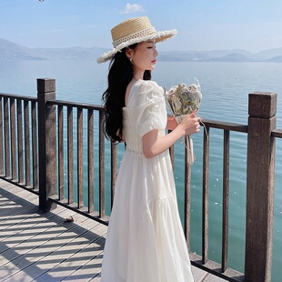 法式 气质显瘦超仙绝美初恋长裙 甜美粉色方领连衣裙女夏季 2025新款