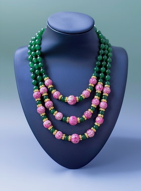 花影 · Trois Ombres Florales绿玉粉琉璃三层项链