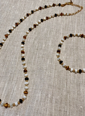 复古珍珠母贝宝石串珠项链手链