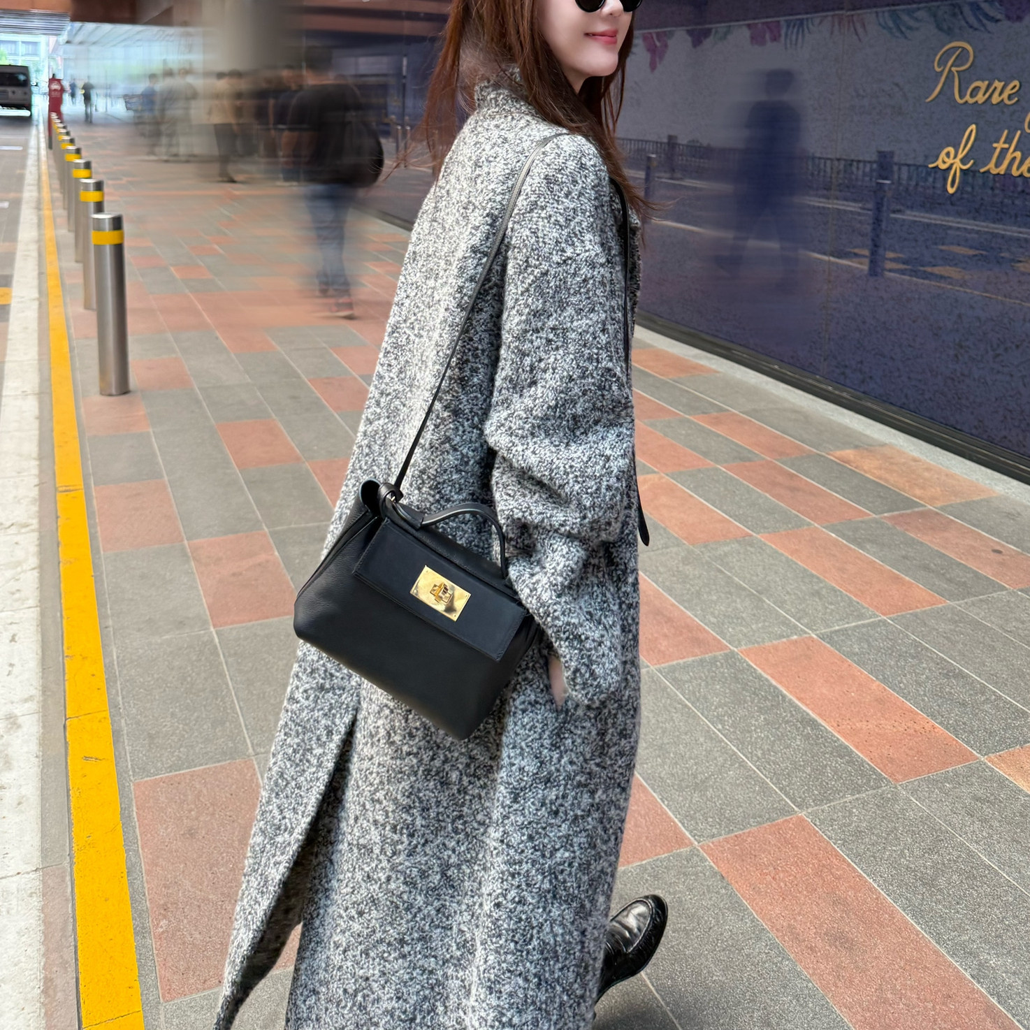 曹大曼 老钱风奢华骆马绒大衣花灰色粗花呢手工双面毛呢外套长款