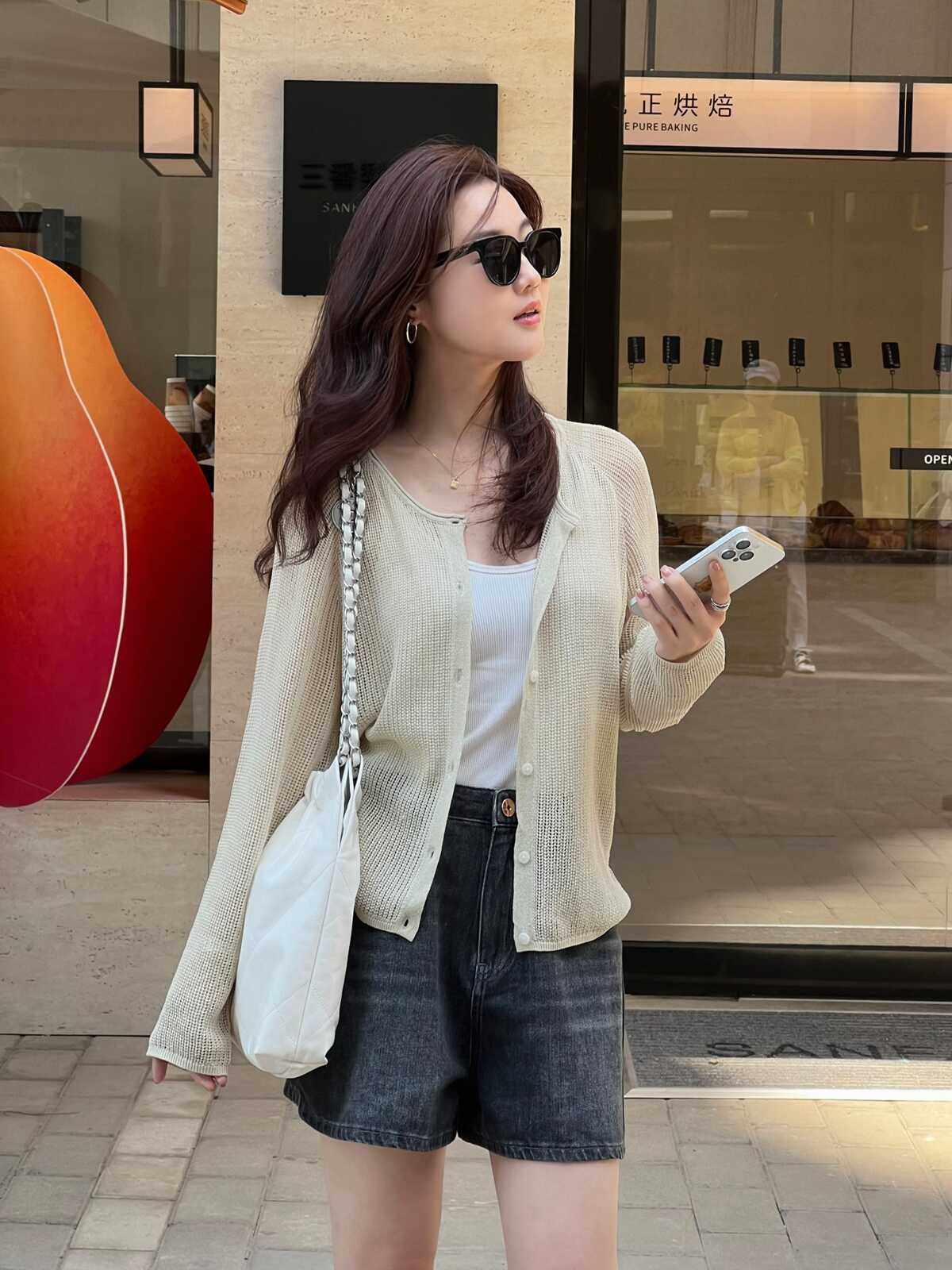 曹大曼MANMANS冰爽亚麻 镂空宽松防晒开衫显瘦洋气空调衫夏季