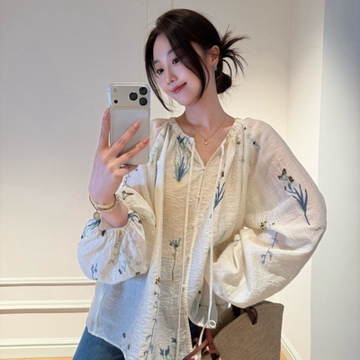 法式田园碎花防晒长袖温柔衬衫女