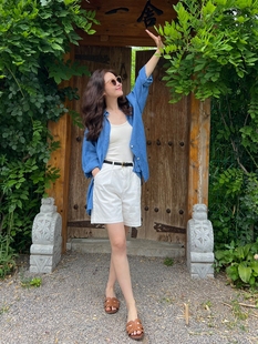 日本薄棉显瘦短裤 高腰宽松直筒五分裤 女夏 法式 MANMANS休闲通勤