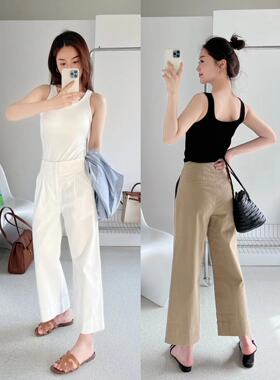 MANMANS包容一切腿型 宽松显瘦法式九分直筒棉布裤子休闲裤夏女