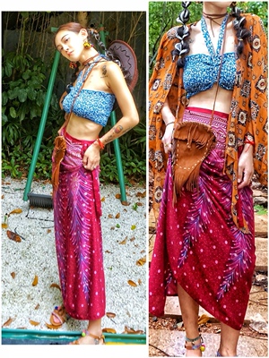 罗大娘泰国海岛度假一步半身裙波西米亚民族纱笼裙包臀辣妹沙滩裙