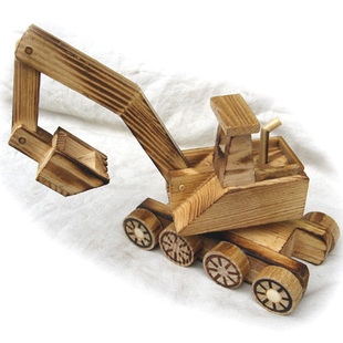 木制挖掘机模型 儿童玩具车挖机 铲车工程车车模 木质可以活动