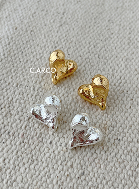 复古小众设计手工纹理立体熔岩爱心耳环ins博主fever同款雕刻耳钉