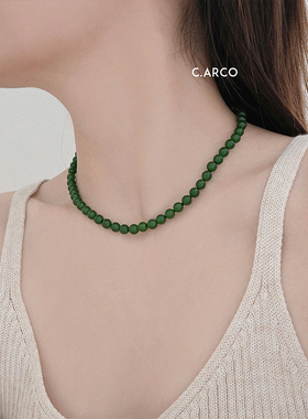 复古新中式绿东陵石头串珠项链