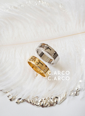 欧美大牌简约设计h高级感镶钻皮带扣戒指ins钛钢不褪色指环女时尚