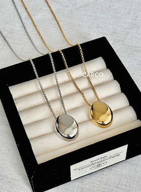 秋冬简约小众设计水滴椭圆吊坠项链时尚百搭高级感长款钛钢毛衣链