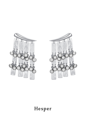 HESPER 丛生系列 「瀑布」天然珍珠纯银流苏片片耳环 独立设计