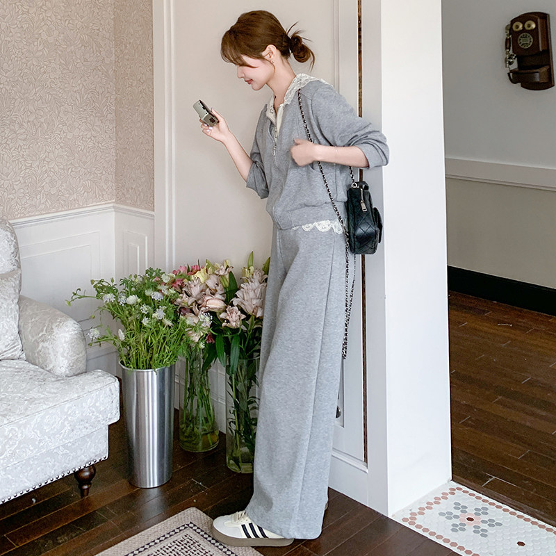 现货D078-T1912-P175K248蕾丝拼接卫衣套装