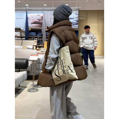 2025秋冬新款羽绒马甲女款外穿时尚坎肩背心宽松大码棕色马夹外套