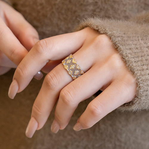 宫廷复古蕾丝纯银戒指女开口宽戒